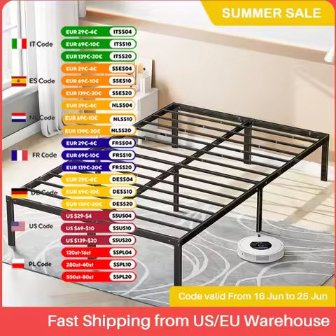 Full-size metal platform bed frame, wooden headboard and footboard, mattress base, and storage space under the bed https://tinyurl.com/2xvzv5bn