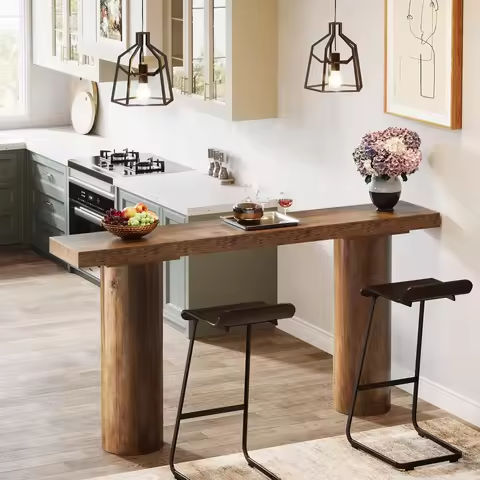VASAGLE EKHO Collection – Height Adjustable Bar Table, Round High Pub Table with Storage, Synthetic Leather with Stitching https://tinyurl.com/2dz2pn7v