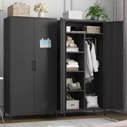 64″ Portable Closet Storage Organizer Wardrobe Clothes Rack with Shelves Black https://tinyurl.com/2cojuyt4