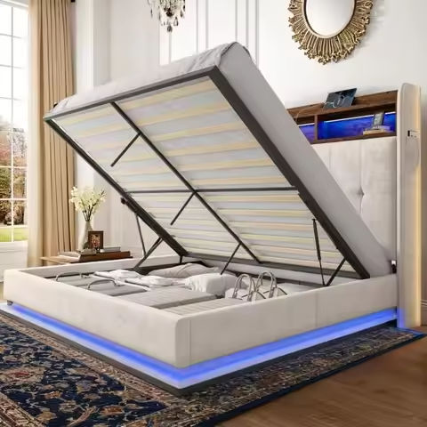 Bed Frame, Curved Metal Platform Bed Frame with Linen Upholstered Headboard, 12 Inch Under-Bed Space, No Box Spring Needed https://tinyurl.com/25ap5xjn