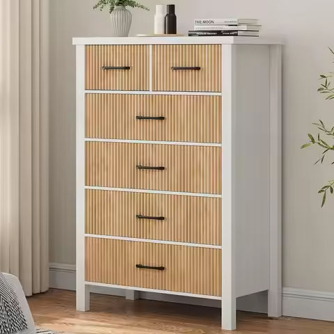 6 Drawer Double Dresser for Bedroom, Modern Rattan 6 Drawer Dresser Golden HandlesDrawers for Bedroom, Living Room, Hallway https://tinyurl.com/27vgydjw