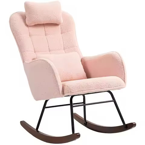Upholstered Nursery Rocking Chair with High Backrest Side Pocket Gliding Iron Frame Rocking Chair with Footrest for Living Room https://tinyurl.com/23tscazj
