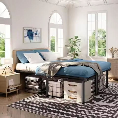 HOOMIC 14 Inch Metal Platform Bed Frame, Vintage Victorian Style, Wrought Iron Headboard and Footboard https://tinyurl.com/22ort8tw