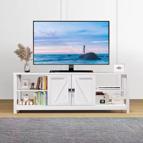 Farmhouse TV Stand for 65 Inch TV, Tall Entertainment Center with LED Lights, Mid Century Modern TV Console wirh Open Shelves a https://tinyurl.com/2cl8y436