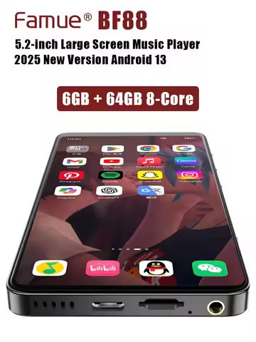 Famue MP4 Player Portable MP3 music WiFi Android 13, 5.2″  6GB+64GB, Bluetooth 5.3, Smart Media Player with Google Play, Spotify https://tinyurl.com/2dhj4r8v
