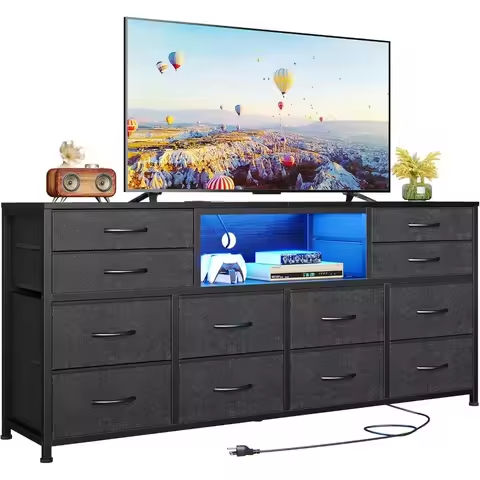 Dresser with Power Outlets Wooden 6 Drawer Dresser with Large Organizer Black Tall Storage Organizer with Smooth Metal Rail https://tinyurl.com/28jad2kf