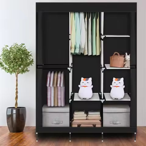 64-Inch Portable Closet Organizer Rack with Shelves – Stylish Gray Wardrobe Storage Solution https://tinyurl.com/289sg33k